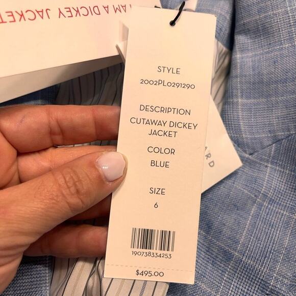 NWT Veronica Beard Blue Plaid Linen Cutaway Dickey Jacket Gold Buttons S… - Picture 8 of 13